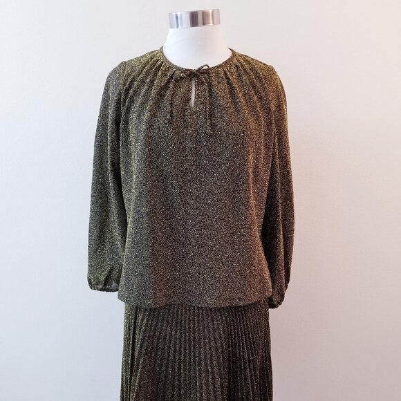 80s/90s Vintage Damon Gold Lurex Dress - VOLUP size - Picture 1 of 6
